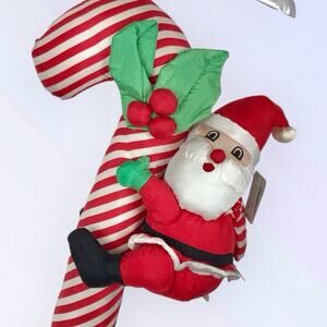 Santa Claus Door Handing 23" NWT Christmas Candy Cane Plush Vintage